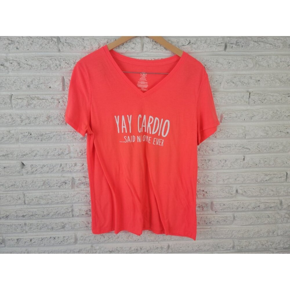 Women XXL Fluorescent Pink Athletic Shirt V-Neck Short Sleeve Polyester ORA24E